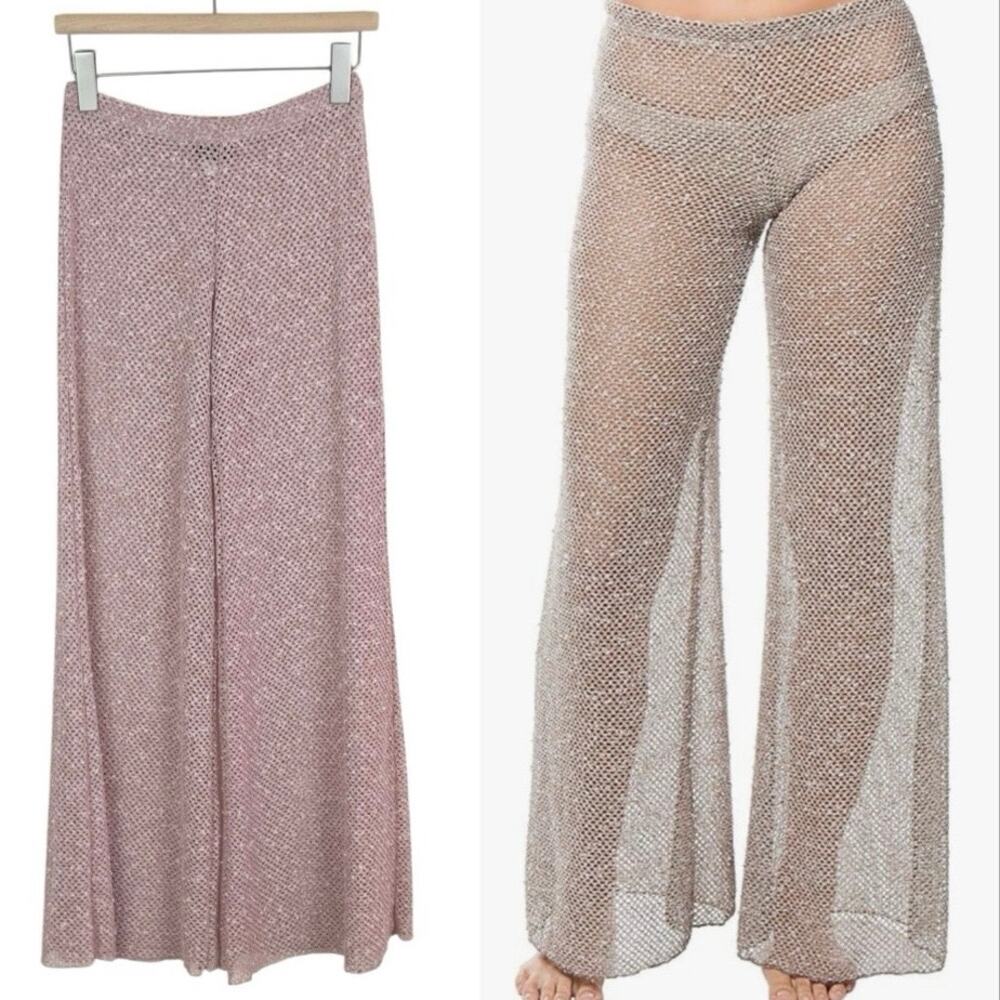Elif for Jordyn Taylor Open Knit Flared Pants in Light Pink Size Small